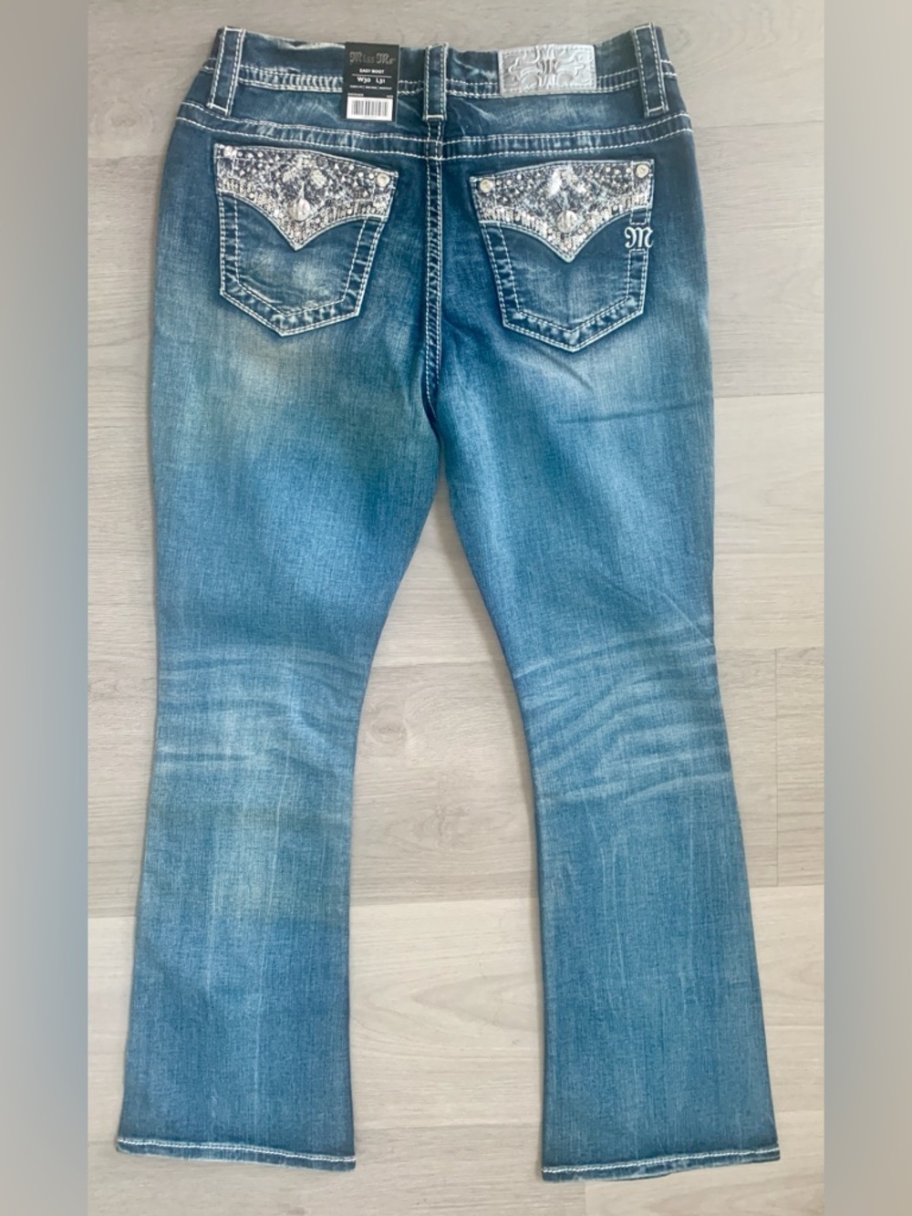 Miss Me Blue Embellished Curvy Mid-rise Easy Bootcut Stretch Jeans